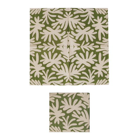 Paper Cocktail Napkins w/ Abstract Leaf Design (Contains 50 Folded Pieces)