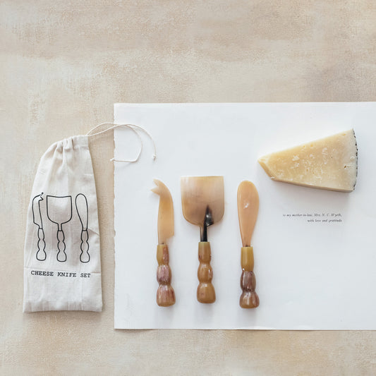 Natural Horn Cheese Servers, Set of 3 in Bag (Each One Will Vary)