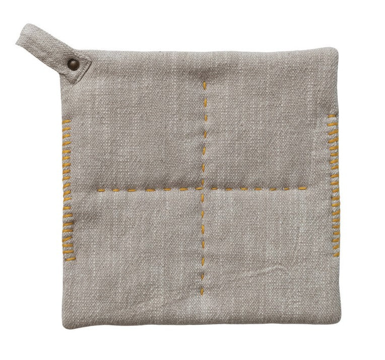 Cotton Slub Pot Holder w/ Kantha Stitch, 2 Styles