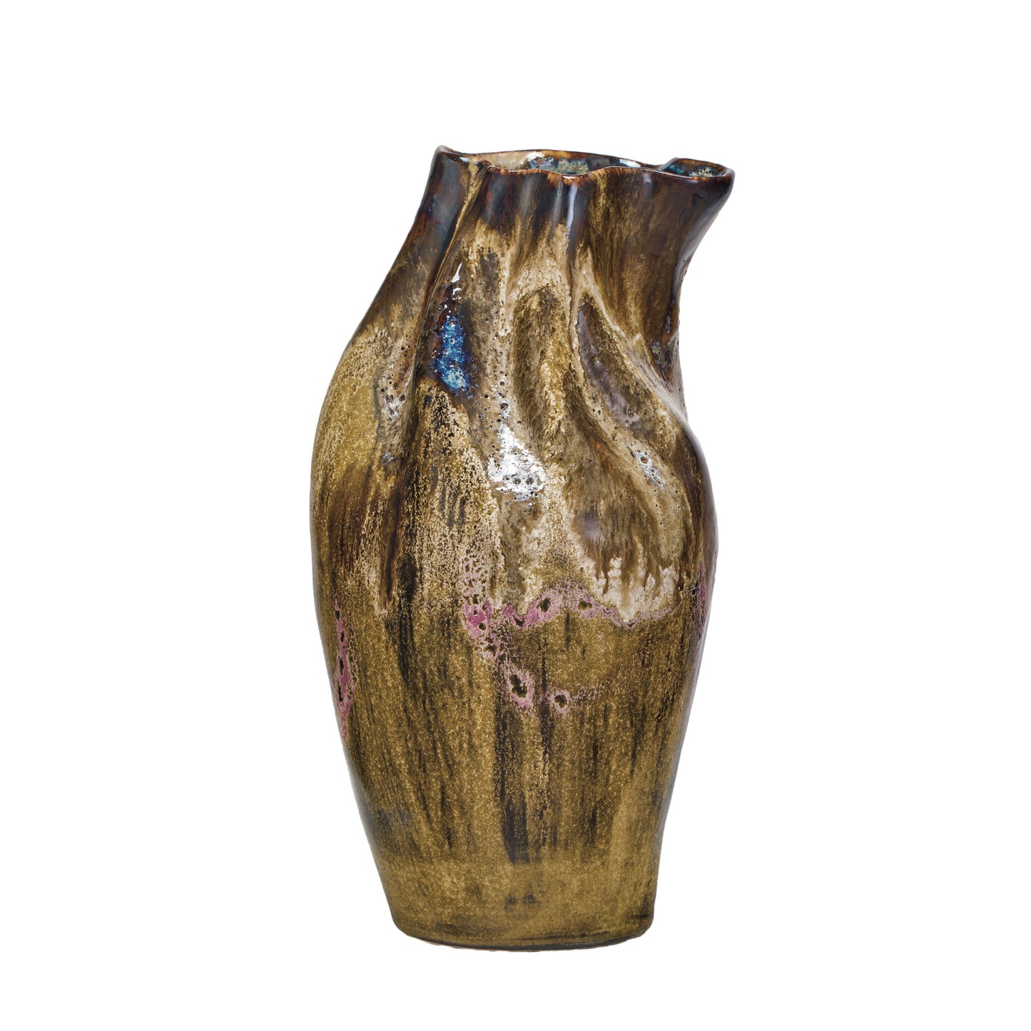 Hand-Painted Stoneware Organic Shaped Vase (Each One Will Vary)