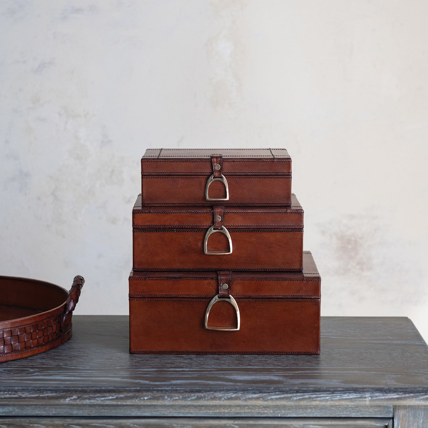 Nesting Boxes with Brass Closures & Flocked Interior