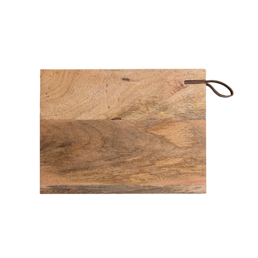 Mango Wood Cheese/Cutting Board with Leather Handle, Natural