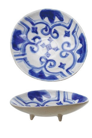 Hand-Painted Stoneware Footed Dish, 4 Styles (Each Will Vary)