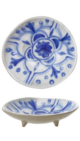 Hand-Painted Stoneware Footed Dish, 4 Styles (Each Will Vary)