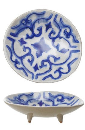 Hand-Painted Stoneware Footed Dish, 4 Styles (Each Will Vary)