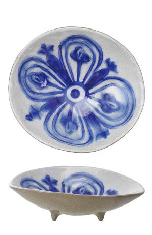 Hand-Painted Stoneware Footed Dish, 4 Styles (Each Will Vary)