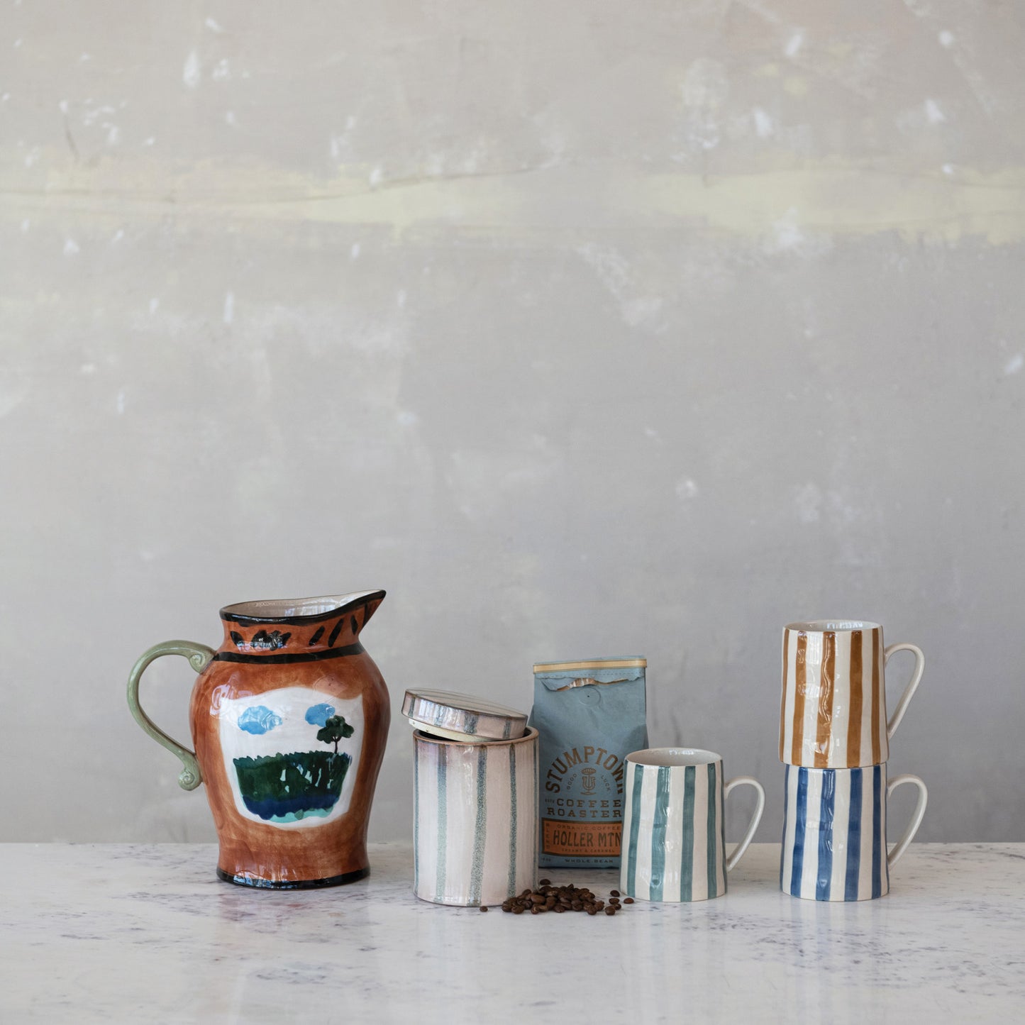 14 oz. Hand-Painted Stoneware Mug, 3 Colors (Each One Will Vary)