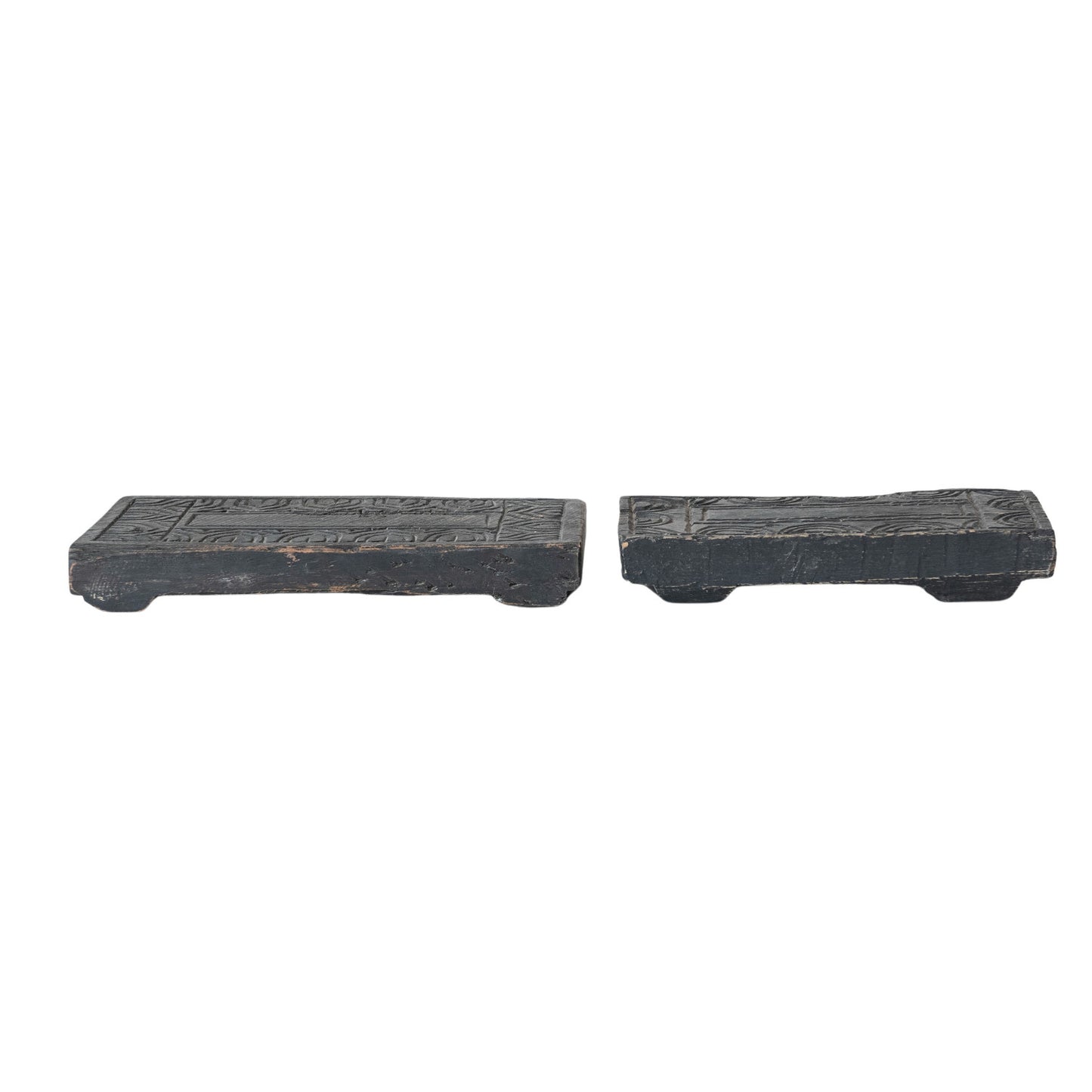 Found Carved Wood Riser, Distressed Finish, Black (Each One Will Vary)