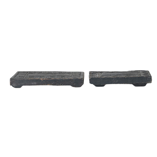 Found Carved Wood Riser, Distressed Finish, Black (Each One Will Vary)