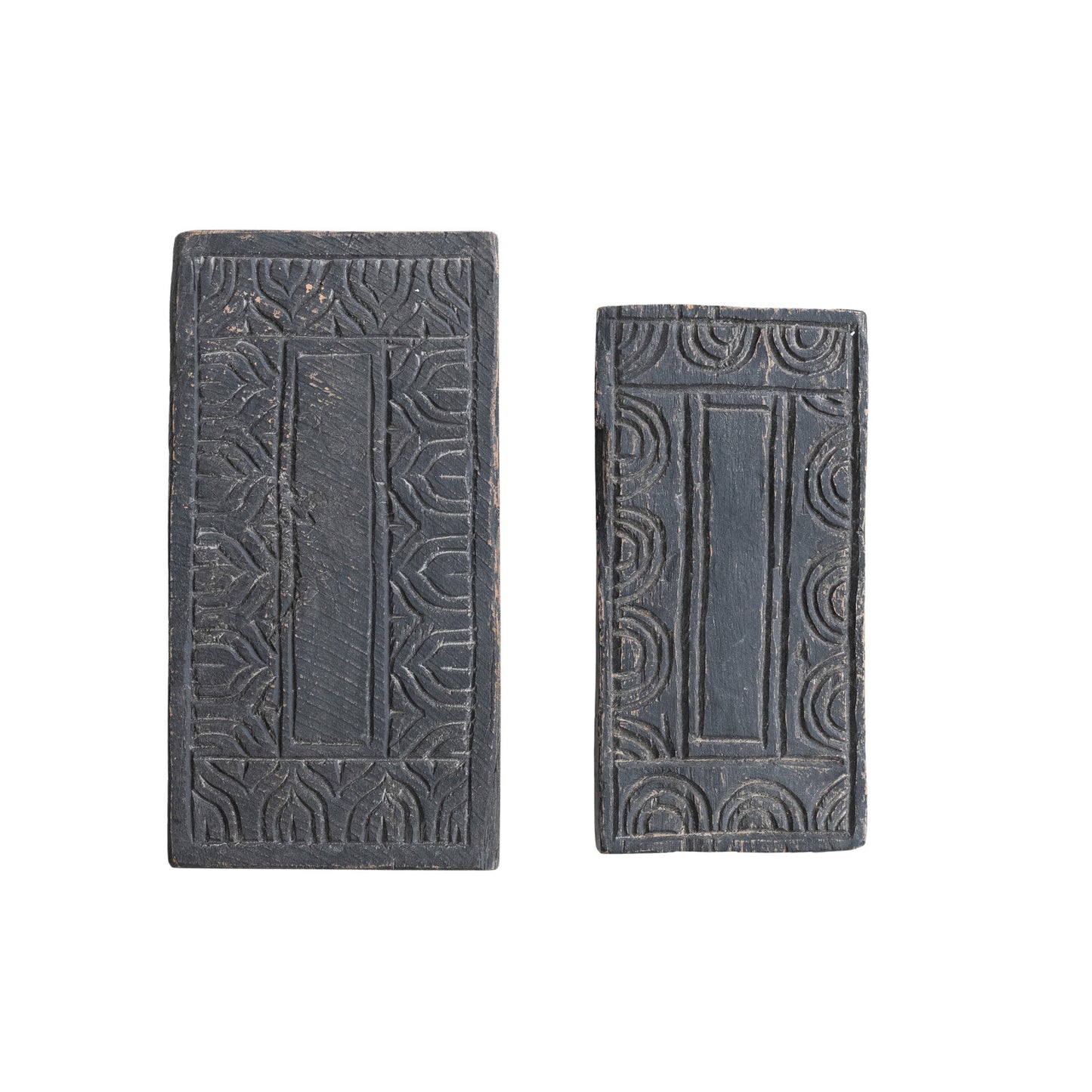 Found Carved Wood Riser, Distressed Finish, Black (Each One Will Vary)