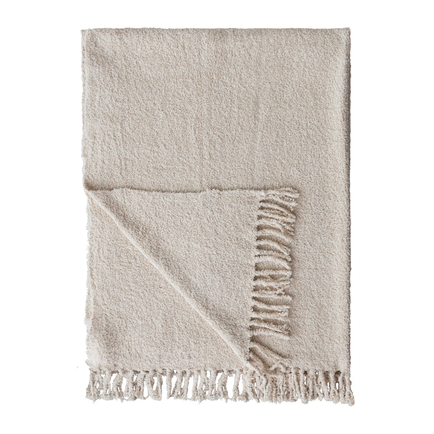 60"L x 50"W Woven Cotton Chenille Throw with Fringe, Natural