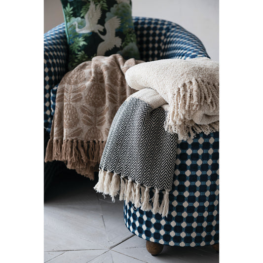 60"L x 50"W Woven Cotton Chenille Throw with Fringe, Natural