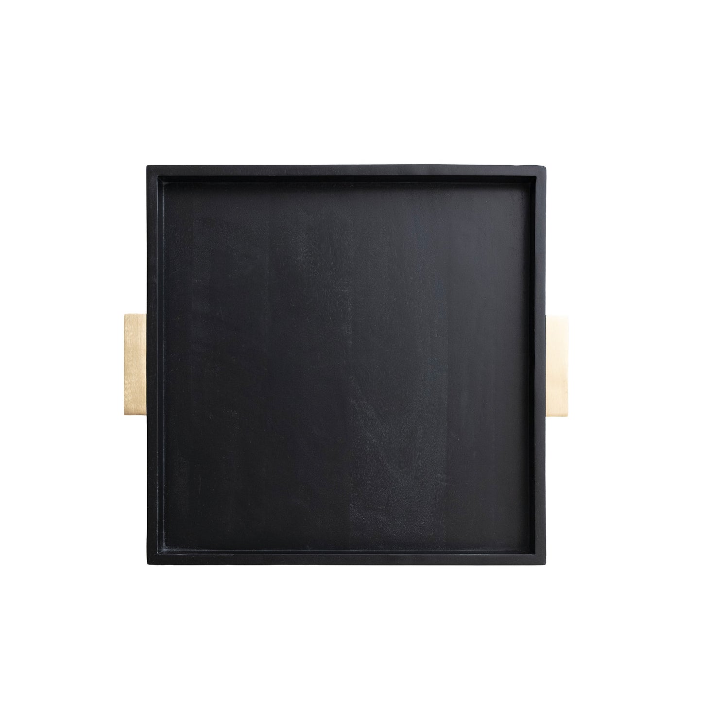 Mango Wood Tray with Metal Handles, Black & Gold Finish