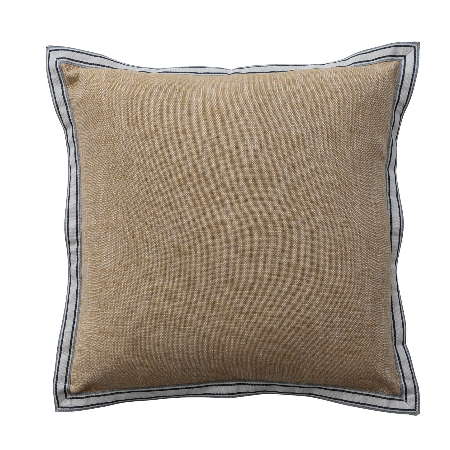 18" Square Woven Cotton Pillow with Striped Flange Edge