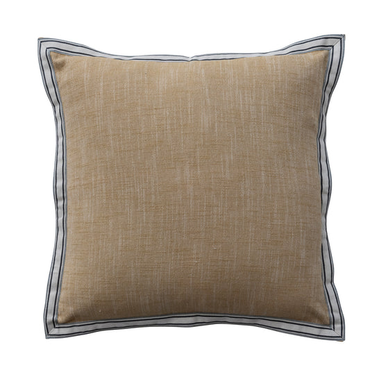 18" Square Woven Cotton Pillow with Striped Flange Edge
