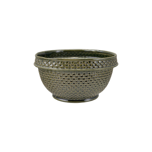 Stoneware Basket Weave Bowl, Green (Each One Will Vary)