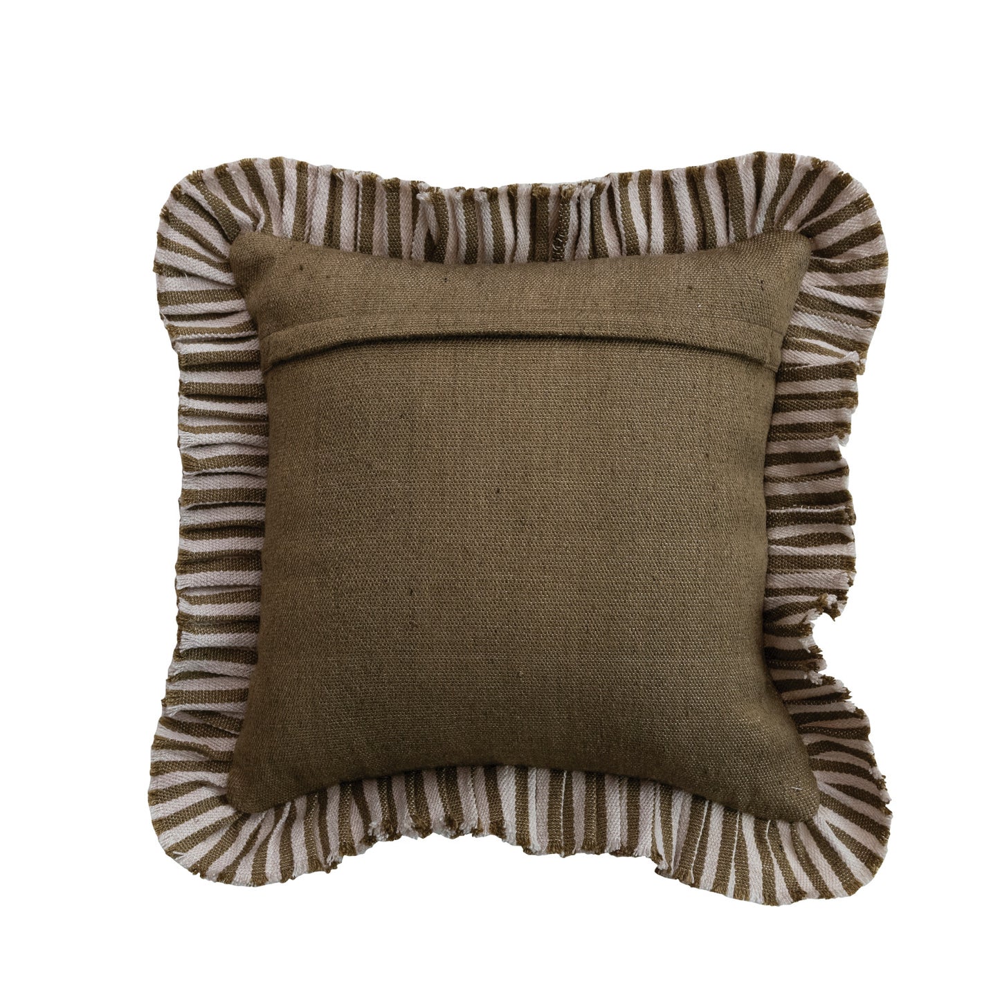 18" Square Woven Fabric Indoor/Outdoor Pillow with Stripes & Ruffle, Natural & Tan Color