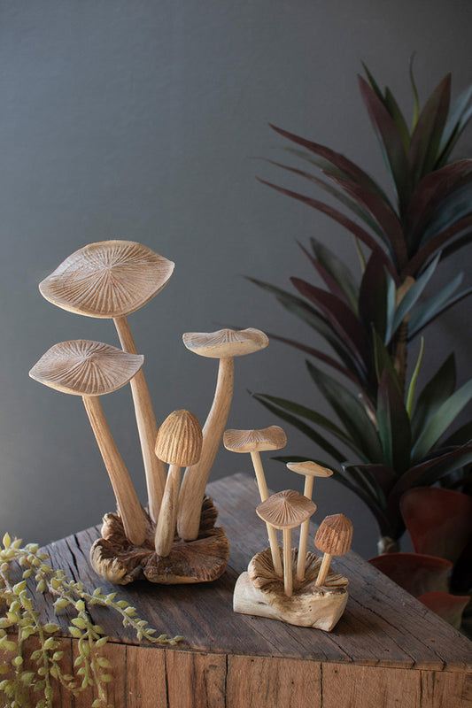 Carved Teak Wood Mushroom Clusters