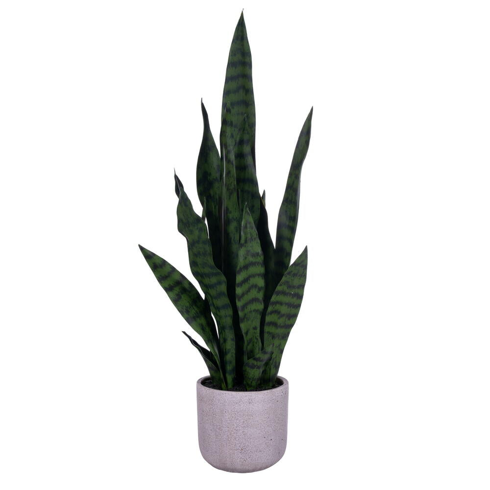 25" Green Faux Snake Plant in Cement Pot