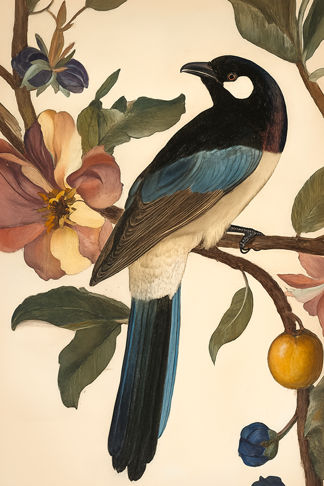 Single Bird in Flowering Tree Print