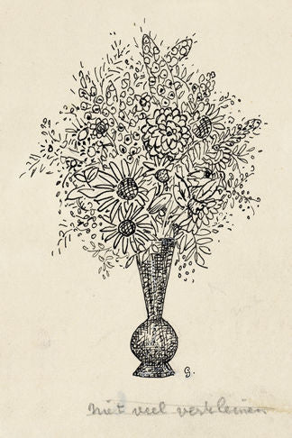 Pen Drawing of Flowers in Vase Print
