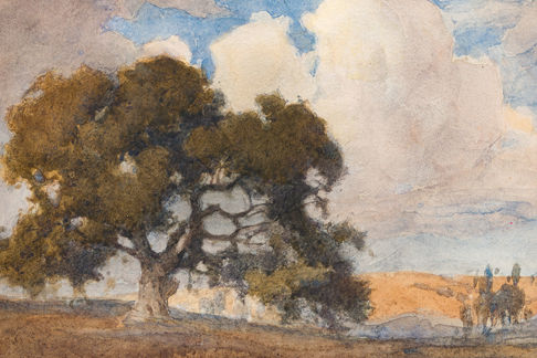 Hillside Tree Water Color Print