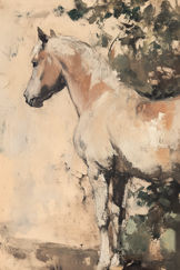 White Painterly Horse Print