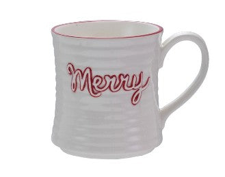 10 oz. Embossed Stoneware Mug with Colored Rim