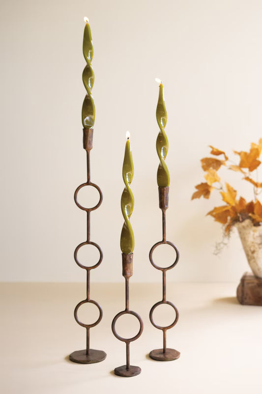 Antique Brass Rings Taper Candle Holders