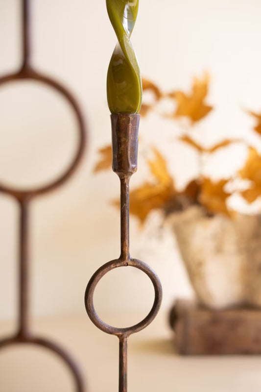 Antique Brass Rings Taper Candle Holders