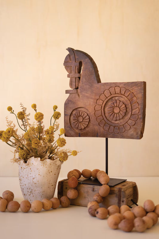Wooden Horse Sculpture on an Iron Base