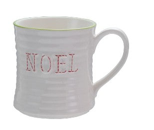 10 oz. Embossed Stoneware Mug with Colored Rim