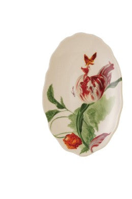 Stoneware Scalloped Plate with Flowers, White, 4 Styles