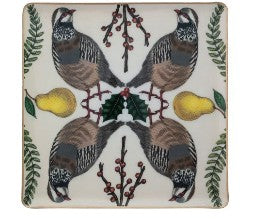 Enameled Metal Trays with Seasonal Botanicals, Birds & Gold Edges