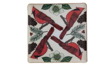 Enameled Metal Trays with Seasonal Botanicals, Birds & Gold Edges