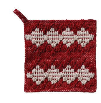 Woven Cotton Tufted Pot Holder with Diamond Pattern & Terry Cloth Back