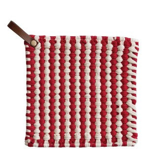 Cotton Crocheted Pot Holder with Leather Loop