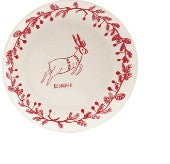Stoneware Plate with Holiday Design, Icon & Word, White & Red