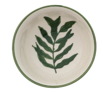 Hand-Painted Stoneware Bowl with Pattern & Botanical Inside, 4 Styles (Each One Will Vary)