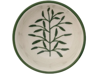 Hand-Painted Stoneware Bowl with Pattern & Botanical Inside, 4 Styles (Each One Will Vary)
