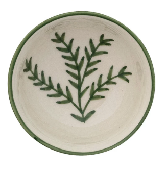 Hand-Painted Stoneware Bowl with Pattern & Botanical Inside, 4 Styles (Each One Will Vary)