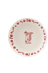 Stoneware Plate with Holiday Design, Icon & Word, White & Red