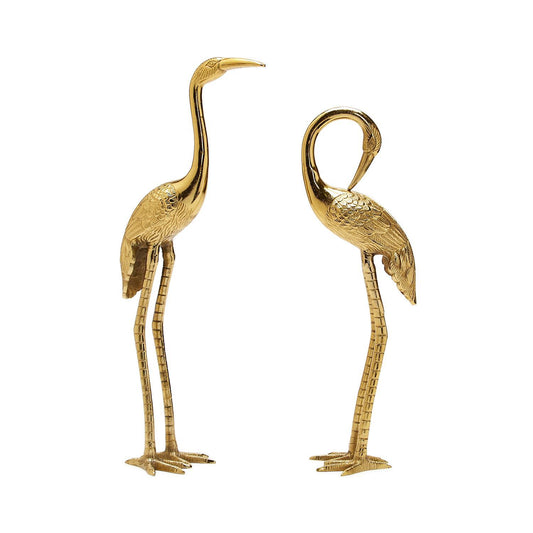 Crane Sculpture with Antiqued Gold Finish
