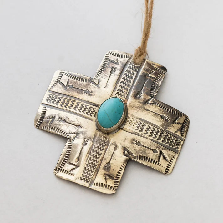CROSS ORNAMENT W- TURQ
