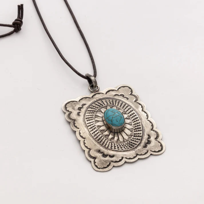 RECTANGLE PENDANT-NECKLACE W- TURQ.