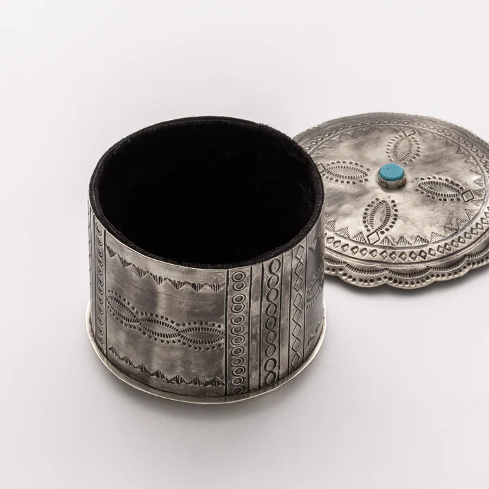 ROUND BOX W/ TURQ. & SCALLOPED LID