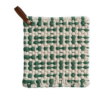 Cotton Crocheted Pot Holder with Leather Loop