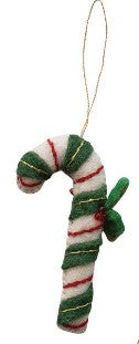 Handmade Wool Felt Candy Cane Ornament with Applique, Embroidery & Beads