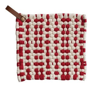 Cotton Crocheted Pot Holder with Leather Loop