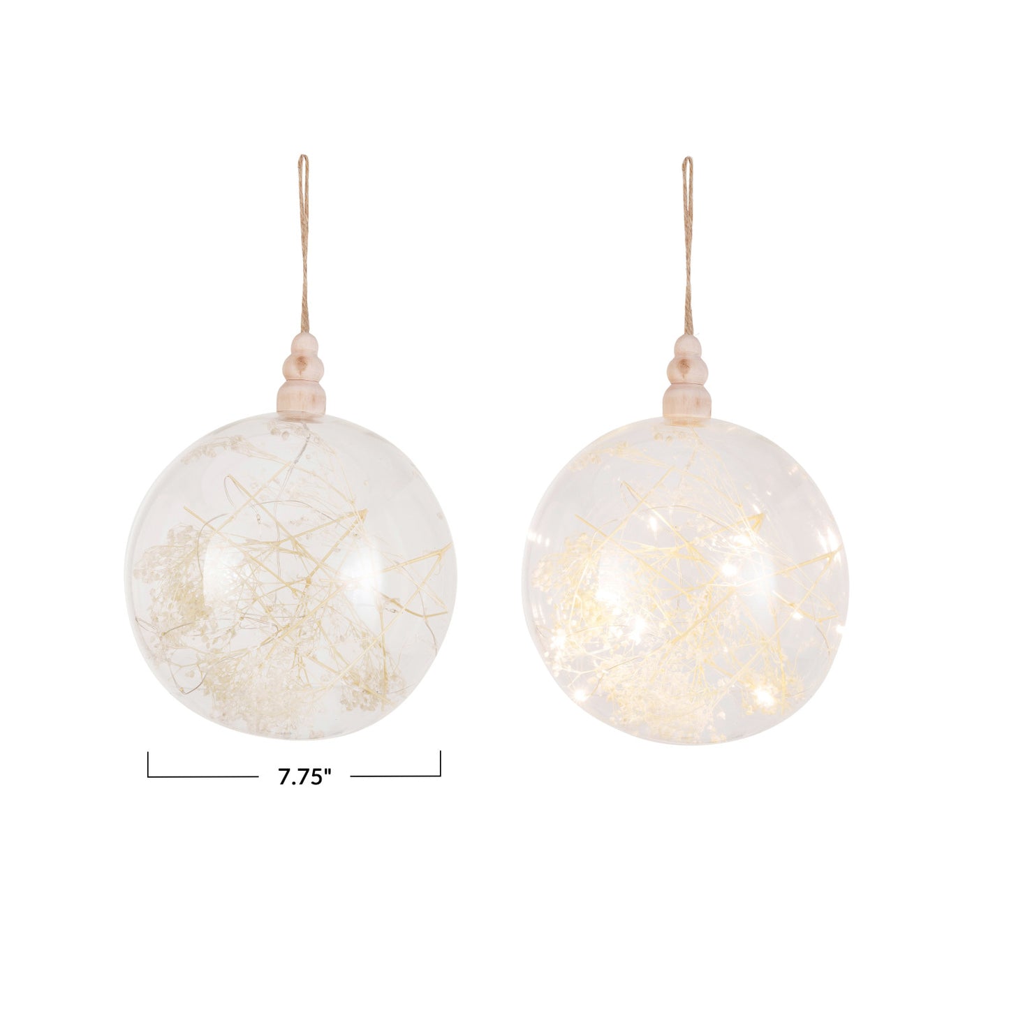 Glass & Wood LED Ball Ornament w/ Dried Botanicals